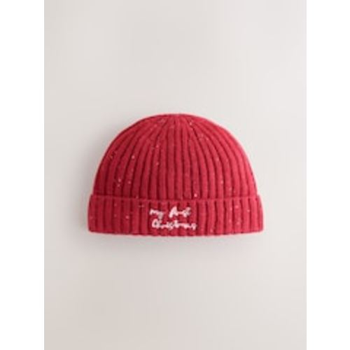 Buy Red My First Christmas Embroidered Knitted Beanie Baby Hat (0mths-2yrs) from Next USA