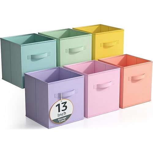 Sorbus Fabric Storage Cubes - 6 Foldable Storage Bins for Organizing Pantry, Cubbies, Toy Box - Clothes Storage & Closet Organizer - 13 Inch Collapsible Cube Baskets for Shelves with Handle