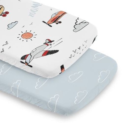 Sweet Jojo Designs Boy Baby Bassinet Fitted Sheets Set Airplane Blue Red and Grey 2pc