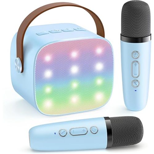 YLL Mini Karaoke Machine for Kids, Portable Bluetooth Speaker with 2 Wireless Microphones, Most Popular Birthday Toys Gifts for Boys Girls 3 4 5 6 7 8 9 10 11 12 + Year Old Party Family School(Blue)