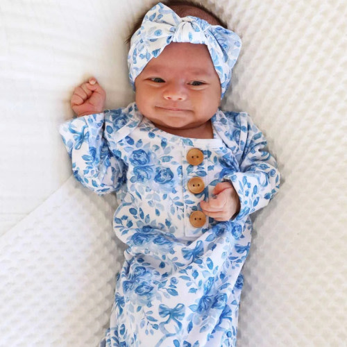 Caden Lane Newborn Baby Knot Gown & Hat Set - Betsy's Blooms, Newborn