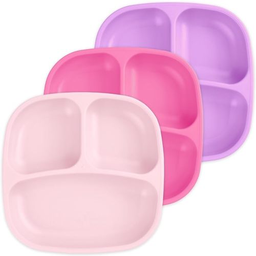 Re-Play Toddler Plates with Dividers - Deep-Walled 3 Compartments Divided Plates for Kids - Dishwasher & Microwave Safe - Made in USA - Set of 3-7.37" x 7.37" x 1.25" - Princess