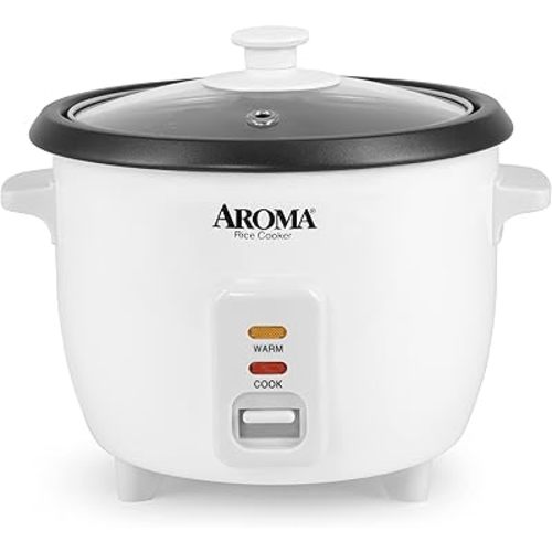 Aroma Housewares Aroma 6-cup (cooked) 1.5 Qt. One Touch Rice Cooker, White (ARC-363NG), 6 cup cooked/ 3 cup uncook/ 1.5 Qt.