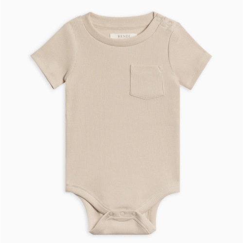 Dana Ribbed Short Sleeve Pocket Bodysuit in oat