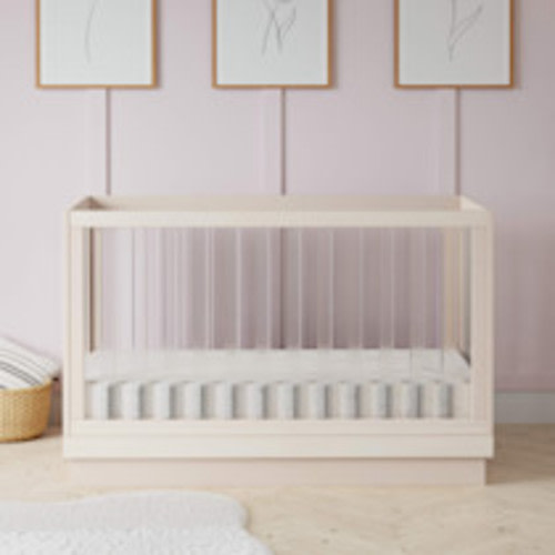 babyletto Harlow Acrylic 3-in-1 Convertible Crib with Toddler Bed Conversion Kit - Washed Natural/Acrylic