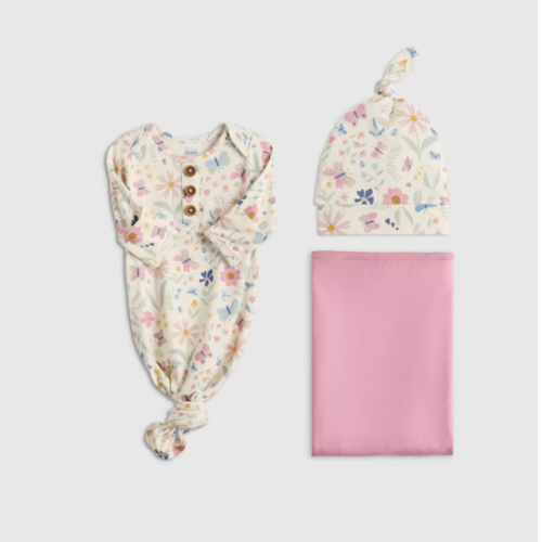 Bamboo Gown, Hat & Swaddle Set in Wildflower Dreams