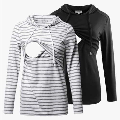 GINKANA Women's Nursing Hoodie Sweatshirt Long Sleeves Breastfeeding Maternity Tops Casual Clothes