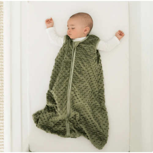Olive Green Plushy Dot Velboa Wearable Baby Blanket | HALO