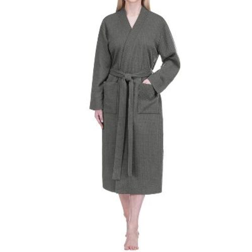 PAVILIA Women Waffle Knit Robe, Soft Cozy Breathable Lightweight Long Bathrobe with Side Pockets for Shower Spa House (Gray, Large-X-Large)