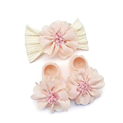 Baby Baptism Headband and Socks Set - Girls Boys Elastic Floral Headbands Toddlers Newborn Party Christening Headbands