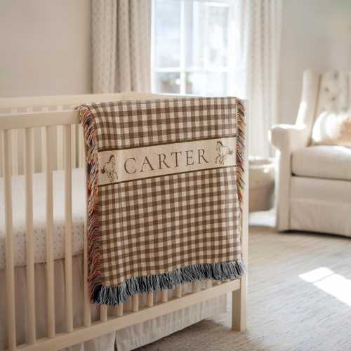 Personalized Cowboy Baby Blanket, Custom Western Nursery Throw with Name, Rustic Horseback Crib Quilt Country Baby Boy or Girl Keepsake Gift
