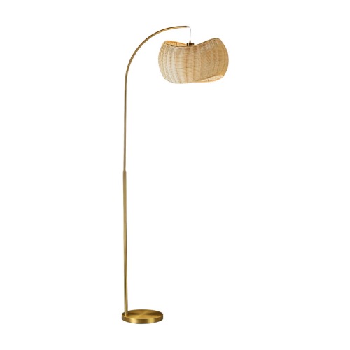 Wave 81" Pendant LED Unique Arc Floor Lamp with Rattan-Style Wicker Shade, Bulb Included