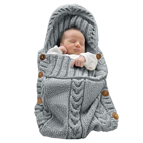 XMWEALTHY Newborn Baby Wrap Swaddle Blanket Knit Wrap Blanket Bag Receiving Blankets Stroller Wrap for Baby Dark Grey 0-6 Month