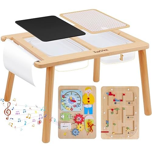 Joylike Sensory Table for Toddlers 1-3, 7-in-1 Drawing and Activity Table with 4 Montessori Toys Boards, 2 Storage Bins & Paper Roll, Educational Learning Gifts for 1 2 3 4 5 Year Old Boys Girls