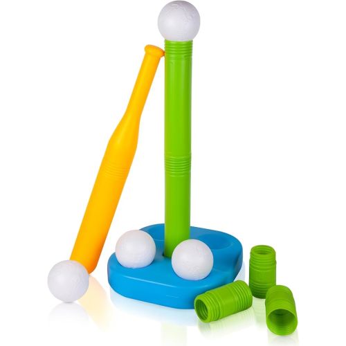 Liberry Tball Set for Toddlers with Adjustable Height Tee Ball Stand, Weighted Base and Kids Baseball Bat, Sports Game Toys Birthday Gift for Boys Girls Ages 3 4 5 (Green)