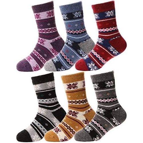 EBMORE Kids Merino Wool Socks for Toddlers Boys Girls Warm Thermal Winter Thick Hiking Heavy Cozy Crew Boot Socks 6 Pairs