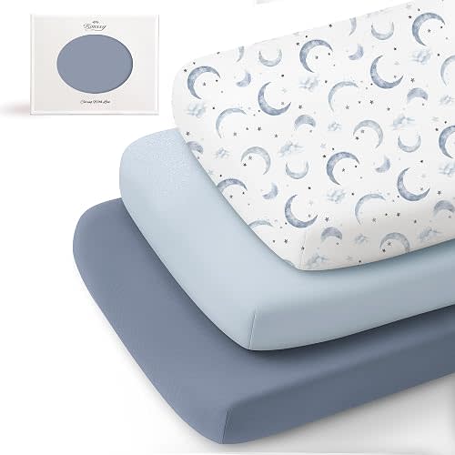 Konssy 3 Pack Stretchy Bassinet Sheets for Baby Girls and Boys, 33"x21"