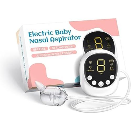 Nasal Aspirator for Baby, Hospital Grade, Electric Nose Sucker with Adjustable 9 Levels Suction, Rechargeable with Night Light and Nursery Rhyme, White