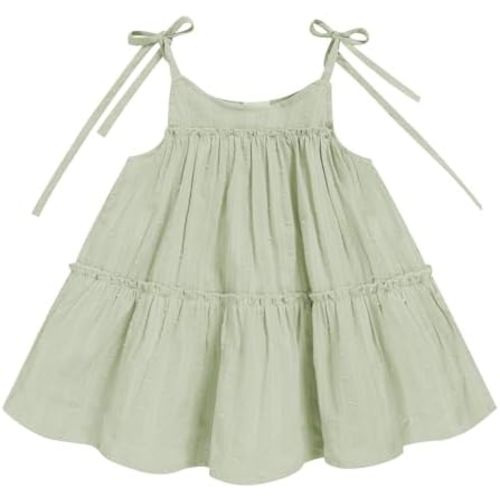 Toddler Baby Girl Summer Dress - Sleeveless Dot Tiered Sundress with Adjustable Tie-Shoulders for Beach, Party, Photos