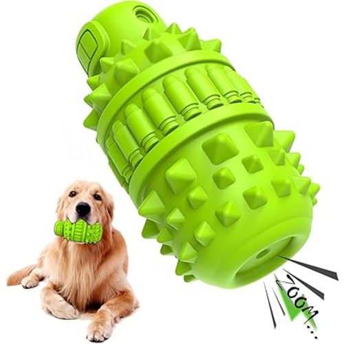PIFFZEDO Dog Toys for Aggressive Chewers,Interactive Natural Rubber Chew & Squeaky Toy for Large Medium Breed,Dog Toothbrush,Tough & Durable (Green,Large)