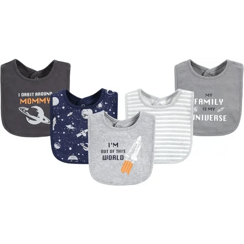 Hudson Baby Unisex Baby Cotton Bibs, Outer Space, One Size