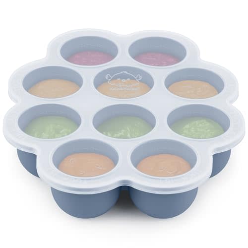 KeaBabies Silicone Food Freezer Trays with Lid, 2oz x 10 Pods (Slate) | Baby Food Storage Containers, Easy Puree Meal Prep, Breast Milk Silicone Freezer Molds, Dishwasher, Microwave Safe, BPA-Free