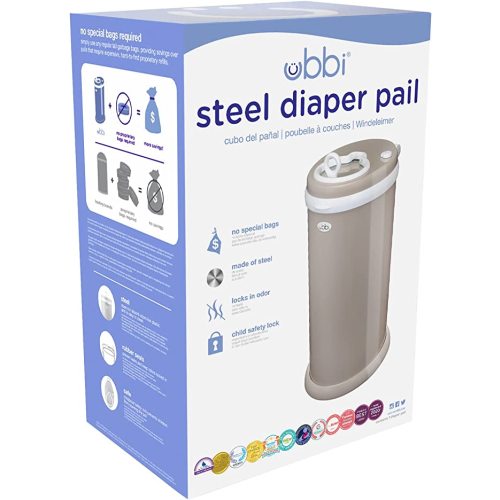 Ubbi Steel Odor Locking, No Special Bag Required Money Saving, Awards-Winning, Modern Design Registry Must-Have Diaper Pail, Taupe
