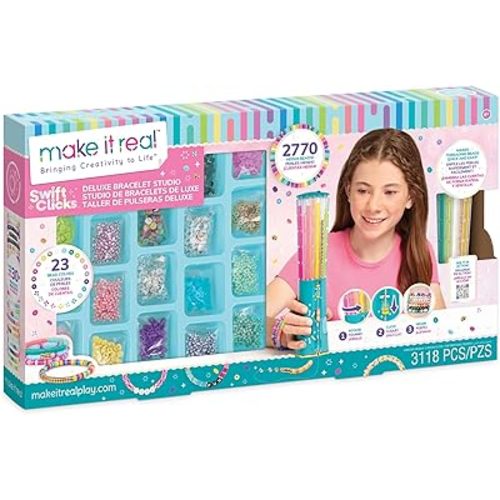 Make It Real Swift Clicks Deluxe Bracelet Studio - Create Colorful Friendship Bracelets with Swift Clicks Deluxe Design Tool - Includes Beads and Charms