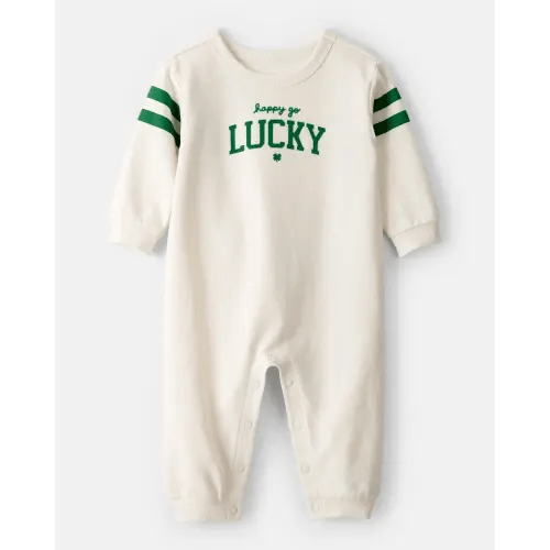 Baby St. Patrick's Day Lucky French Terry Long-Sleeve Jumpsuit - Cream | Carter's