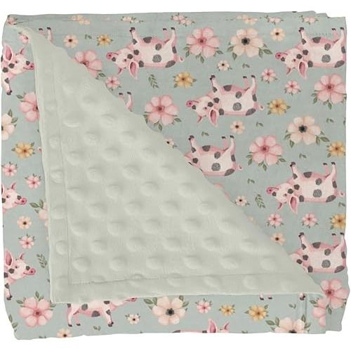 Vintage Spring Pig Floral Baby Blankets for Girl Boy Retro Pink Pigs Boho Flowers Soft Mink Dotted Backing Double Layer Swaddle Blanket for Toddler Nursery Crib Farm Animal Life Bed Blanket 30x40