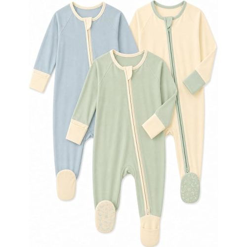 3 Packs Baby Footie Pajamas Viscose from Bamboo Sleepers 0-9 Months