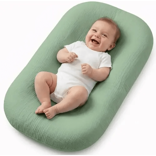 Infant Support Mat, Muslin Cotton Cover, Supportive Tummy Time Mat for Supervised Awake Use, Lightweight Nursery Essential (0-24 Months), Green