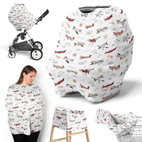 Sweet Jojo Designs Boy 5-in-1 Multi Use Baby Nursing Cover Airplane Red Blue And White