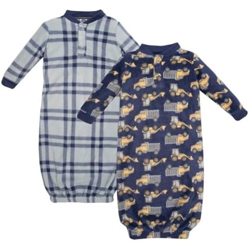 Hudson Baby Infant Boys Fleece Gowns, Construction Trucks, 0-6 Months
