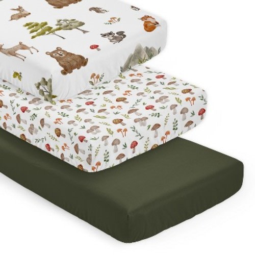 Sweet Jojo Designs Boy, Girl, Unisex/Gender Neutral Fitted Crib Sheets Watercolor Woodland Forest Animals Orange Green and Brown 3pc
