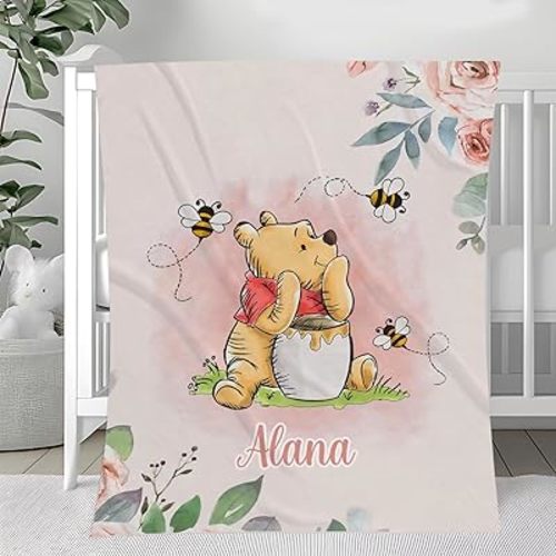 Personalized Pooh Bear Blanket, Classic Winnie Blankets, Customized Baby Blankets for Girls Boy, Bear Throw Blanket, Pooh for Baby, Gift Birthday Christmas for Little Ones, Nursery Décor #21