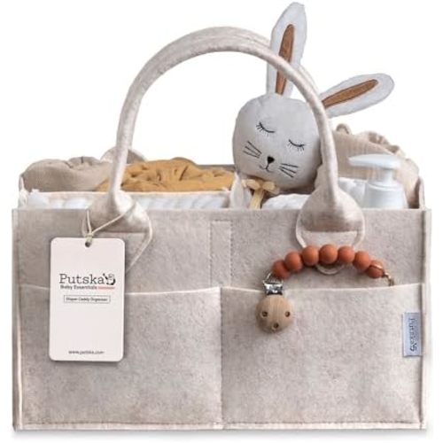 PUTSKA Baby Diaper Caddy Organizer, Felt Nursery Basket, Mocha, Large