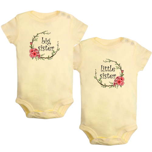 iDzn Pack of 2, Twins Big Sister & Little Sister Novelty Rompers For Babies, Newborn Baby Unisex Bodysuits, Infant Jumpsuits, Toddler 0-24 Months Kids One-Piece Oufits