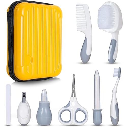 Little Angel Baby Healthcare and Grooming Kit, Safety Newborn Nursery Care Set, with Hair Brush Comb, Nail Clipper, Nasal Aspirator for Newborn Infant Baby Girls Boys (Yellow)