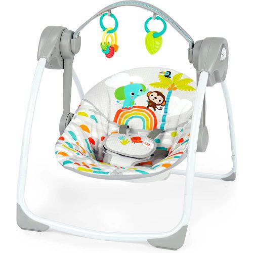 Bright Starts Playful Paradise Portable Compact Automatic Baby Swing with Music, Unisex, Newborn +