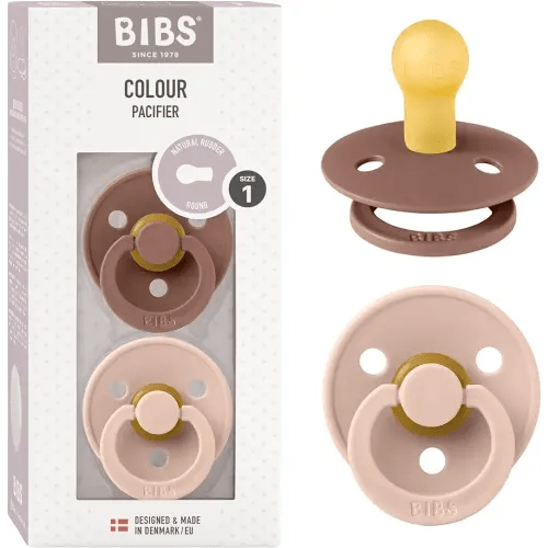 BIBS Pacifiers Colour Collection | Natural Rubber Baby Pacifier | Set of 2 BPA-Free Soothers | Made in Denmark | 0+ Months (Pack of 2) | Woodchuck/Blush
