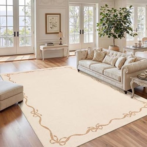 Garvee 8x10 Solid Rug for Living Room, Camel Bow Area Rugs for Bedroom Girl