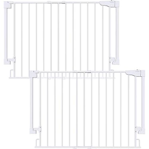 Cumbor 2 Pack 29.2-43" No Bottom Bar Baby Gate for Stairs, 2-in-1 Auto Close Dog Gate Indoor, Hardware Mounted Pet Gate for Doorways with Large Walk Thru Door, Child-Proof Safety Gate for Kids (White)