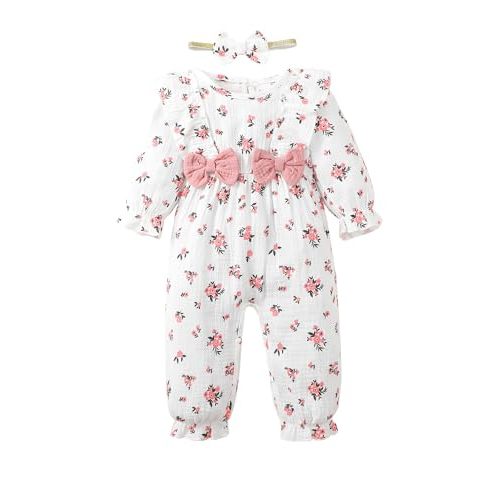 SUNNY PIGGY Newborn Baby Girl Clothes Baby Girl One Piece Romper Fall Winter Long Sleeve with Hat Sets Cute Infant Outfits