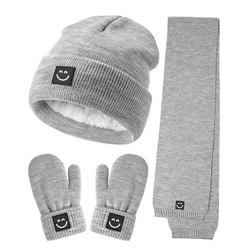 Baby Beanie Mittens Scarf Set,Toddler Kids Winter Hat and Thermal Gloves Neck Warmer Set for Girls Boys