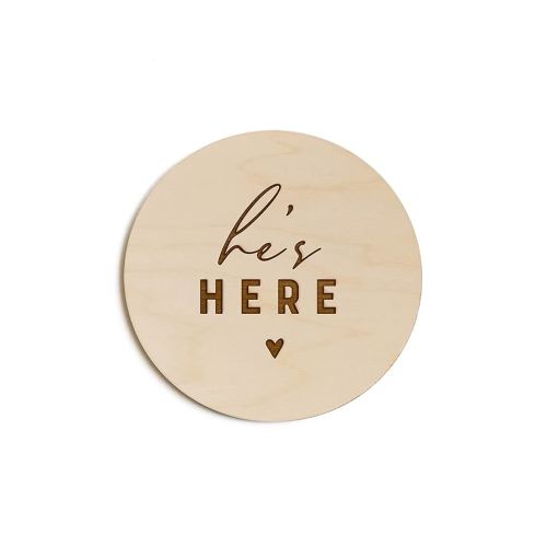 The Cotton & Canvas Co. He's Here Newborn Baby Boy Announcement, Nursery Sign, Cute Nursery Decor, Baby Shower, Modern, Wooden Plaque, Birth Prop, New Mom Gift