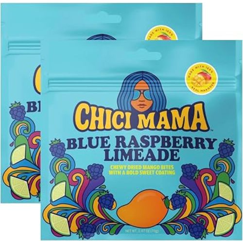 Chici Mama Mango Bites - Blue Raspberry Limeade, Dried Mango Snack, 2 Pack