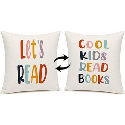 Rusenbao Classroom Reading Kids Decorative Pillows Covers for Bed 18x18, School Girl Style Classroom Decor, Toddler Reading Nook Nursery Decor Daycare for Couch Bedroom Book Corner Playroom