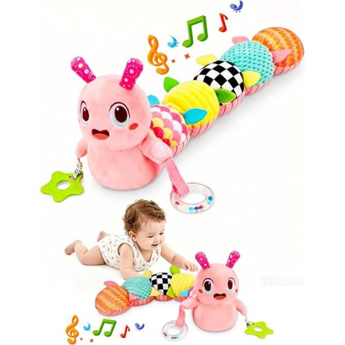 GoGonova Musical Caterpillar Baby Sensory Toy for Infant Development 0-12 Months – Newborn Bath, Car Seat, Stroller & Bassinet Activity Toy & Gift – Tummy Time Crawler & Teether(Pink)