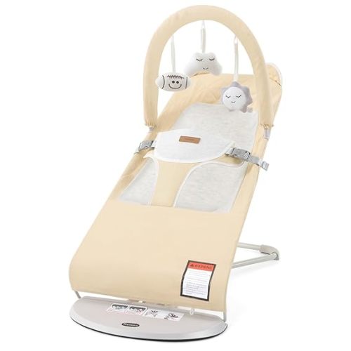 Baby Bouncer, Foldable Infant Bouncer Seat with 3 Adjustable Heights, 0-18 Months, Portable Baby Bouncer with Soft Cotton Fabrics, Lightweight & Easy to Wash
